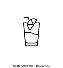 Juice, beverage cup icon, symbol in flat black line style, isolated on white background