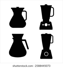 Juice Blender and Jug Icon Silhouette Vector for Kitchen and Beverage