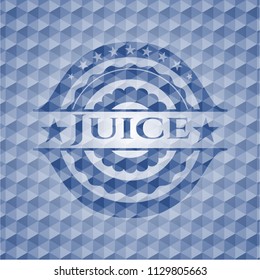 Juice blue badge with geometric pattern background.