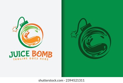 Juice Bomb Logo Design. Fresh Colorful Juice Splash Combined with Bomb ready to Explode. Modern Stylish Vector Logo Illustration.
