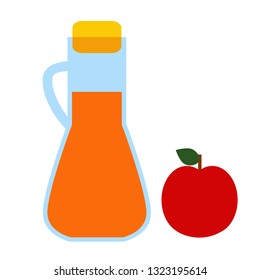 juice bottle and apple flat simple illustration. Home and kitchen series. Tableware food and dishes.