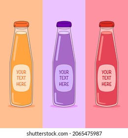 juice bottle brand concept isolated on three colors background.packaging vector.
