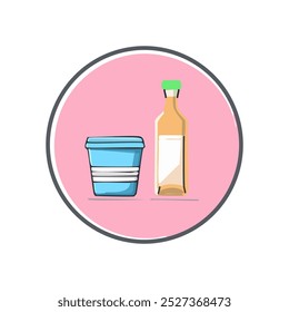 Juice Bottle and glass of tea icon. Vector illustration in flat style.