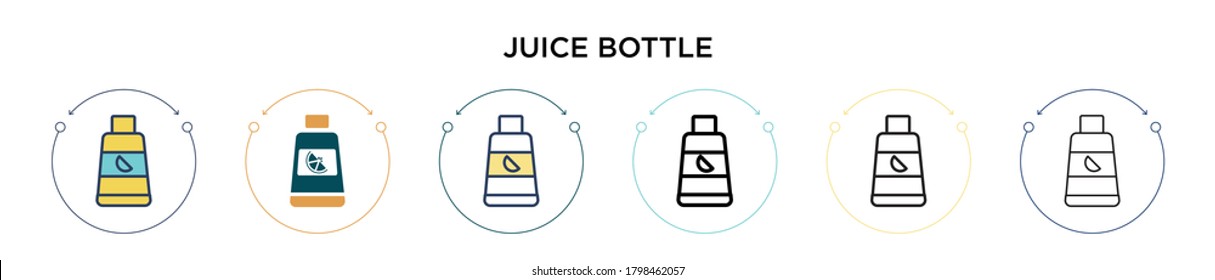 Juice bottle icon in filled, thin line, outline and stroke style. Vector illustration of two colored and black juice bottle vector icons designs can be used for mobile, ui, web