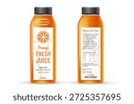 Juice Bottle Packaging Label Mockup with Fresh Orange Juice