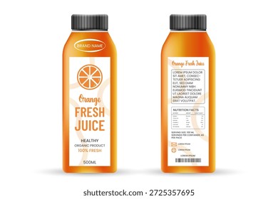 Mockup de rótulo de embalagem de garrafa de suco com suco de laranja fresco