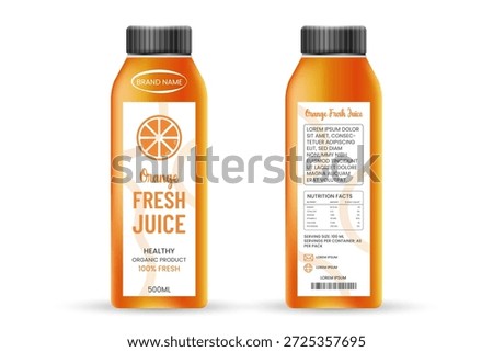 Juice Bottle Packaging Label Mockup with Fresh Orange Juice