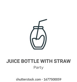 Juice bottle with straw outline vector icon. Thin line black juice bottle with straw icon, flat vector simple element illustration from editable party concept isolated stroke on white background