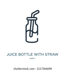 juice bottle with straw thin line icon. bottle, juice linear icons from party concept isolated outline sign. Vector illustration symbol element for web design and apps.