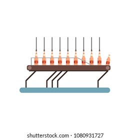 Juice bottled on a conveyor line, juice production process stage vector Illustration on a white background