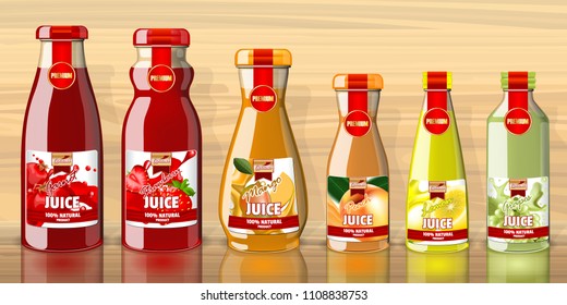 Juice bottles with fruits lables mockup