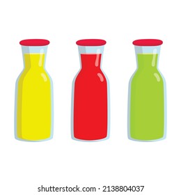 Juice in bottles. A set of glass bottles with juice. Natural and ECO product. Vector illustration. EPS 10.