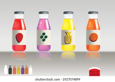 Juice Bottles Set Vector Realistic Isolated Product Package Design Label Fruit Vector.