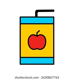 Juice Box Apple Juice Drink Beverage Line Icon Food Healthy Kids Flat Outline Vector Easy to Edit Symbol