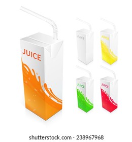 Juice box packages 3d realistic blank and colored set isolated vector illustration