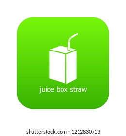 Juice box straw icon green vector isolated on white background