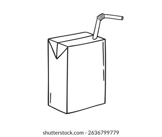 juice box with straw or juice packet doodle hand drawn icon. Outline drawing juice box line clipart symbol. Vector illustration