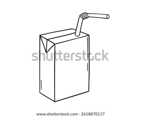 juice box with straw or juice packet doodle hand drawn icon. Outline drawing juice box line clipart symbol. Vector illustration
