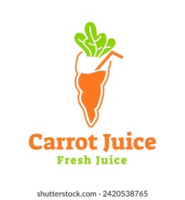 Logotipo de zanahoria de jugo, diseño del logo de la bebida de zanahoria fresca patrón vectorial aislado en fondo blanco.