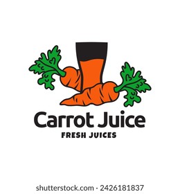 Logotipo de la zanahoria del jugo, plantilla del vector del diseño del logotipo de la bebida de la zanahoria fresca aislada en el fondo blanco.