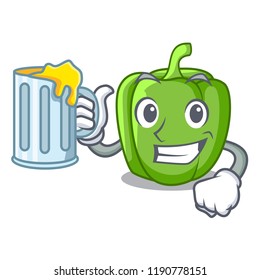 With juice cartoon fresh green pepper in the kitchen
