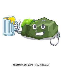 With juice cartoon large stone covered with green moss