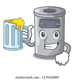 With juice cartoon steel trash can in the room