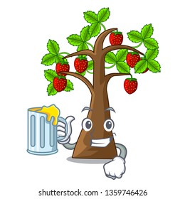 With juice cartoon strawberry trees grow on soil