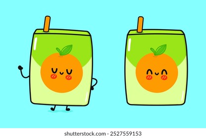 Juice character. Vector hand drawn cartoon kawaii character illustration icon. Isolated on blue background. Orange juice character concept
