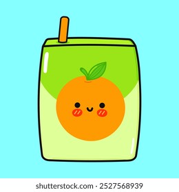 Carácter de jugo. Icono de ilustración de personaje kawaii de dibujos animados dibujado a mano de Vector. Aislado sobre fondo azul. Concepto de carácter de jugo de naranja