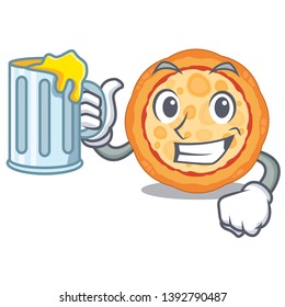 With juice cheese pizza in the cartoon shape
