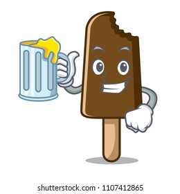 With juice chocolate ice cream mascot cartoon