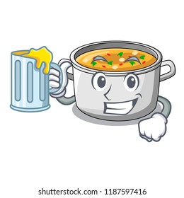 With juice cooking pot of soup isolated on mascot