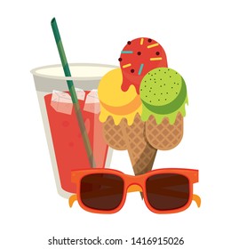 Juice cup with ice cream ans sunglasses cartoon vector illustration graphic design