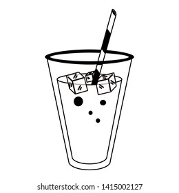 Juice cup with ice cubes and straw cartoon vector illustration graphic design