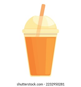 Vector de dibujos animados de iconos de la taza de jugo. Salto naranja. Menú de desayuno