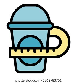 Vector de contorno de icono de taza de jugo. Atención de aplicaciones. Ejecutar color plano del programa