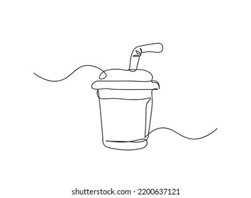Juice Cup single line art drawing, continues line vector illustration