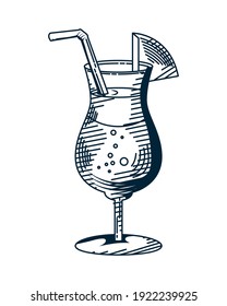 juice cup with straw drink hand drawn style icon vector illustration design