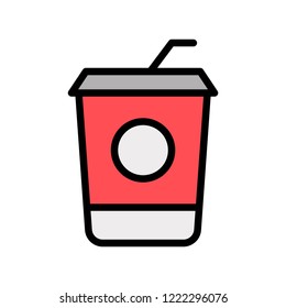 juice cup with straw editable stroke icon in flat designing.