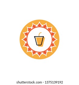 juice cup and sun illustrated with line border logo template