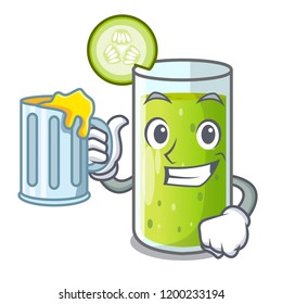 With juice delicious cucumber juice on table cartoon