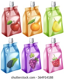 Juice with different flavour in the bag illustration