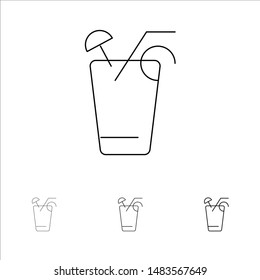 Juice, Drink, Food, Spring Bold and thin black line icon set