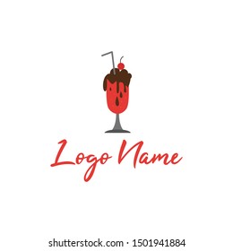the juice drink logo with chocolate and cherry decorations on it