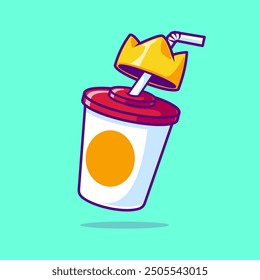 Juice Drink Soda With Crown Cartoon Vector Icon Illustration. Drink Object Icon Concept Isolated Premium Vector. Flat Cartoon Style