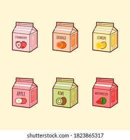 Juice drinks. Strawberry, orange, lemon, apple, kiwi and watermelon juice drink.