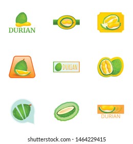 Juice durian logo set. Cartoon set of 9 juice durian vector logo for web design isolated on white background