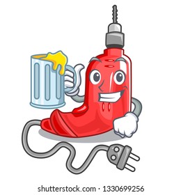 With juice electric drill isolated with the mascot