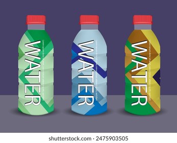 Juice empty and full bottle mockup set. Fruit drinks packaging design with label templates. 3d realistic vector illustration isolated on colorful background.